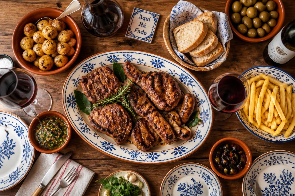 Mesa de pratos típicos portugueses no Restaurante Casa Vanipal